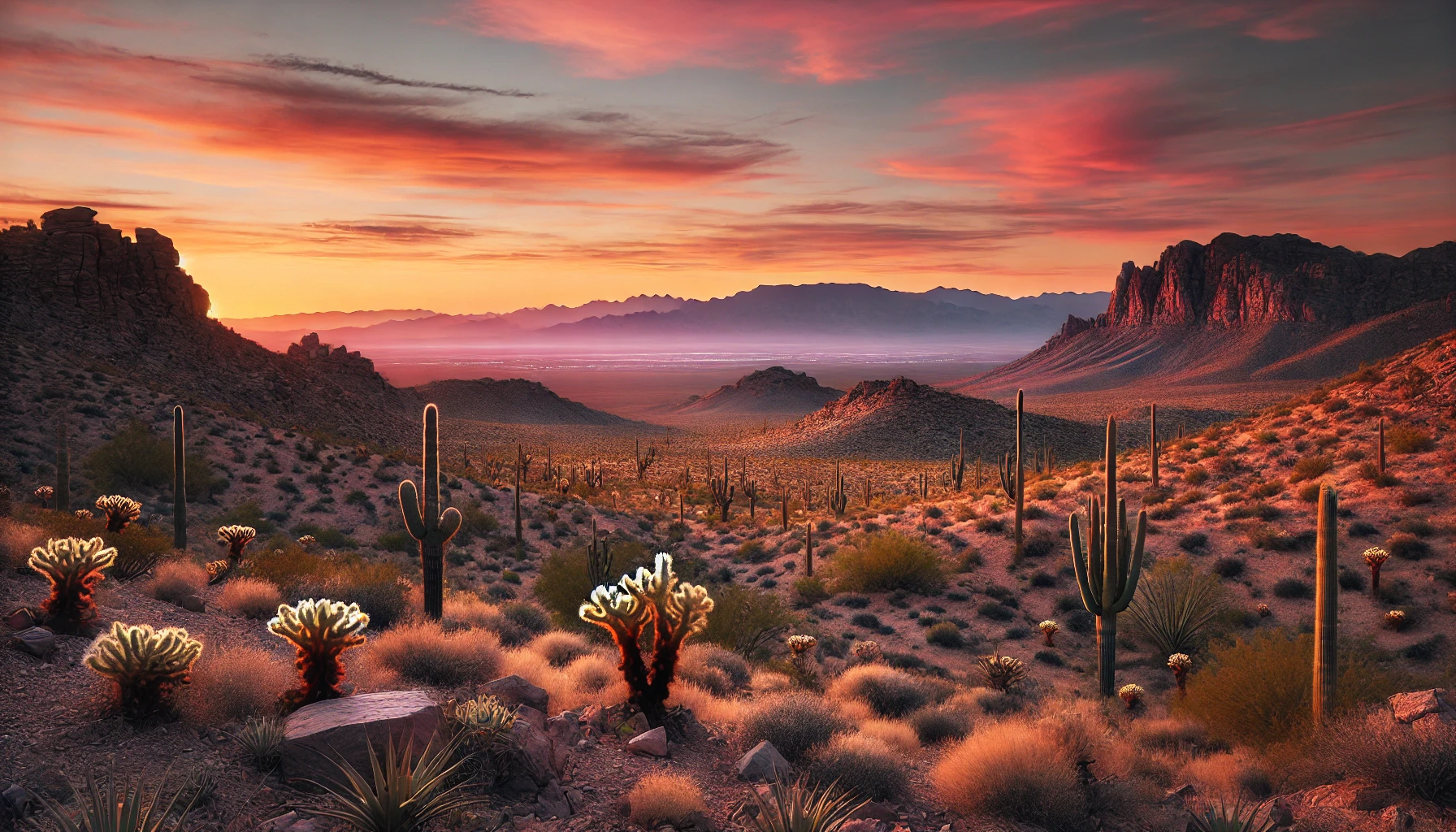 A serene view of the Las Vegas desert at sunset