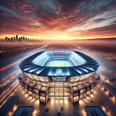 alt= "Futuristic look at Allegiant Stadium Las Vegas"