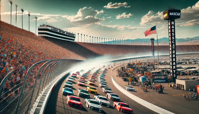 alt= "NASCAR race at Las Vegas Speedway"