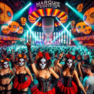 alt= "Nightlife during Día de los Muertos"