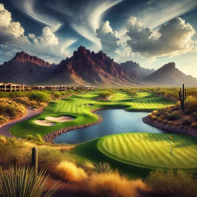 alt= "Signature hole at Southern Highlands Golf Club"