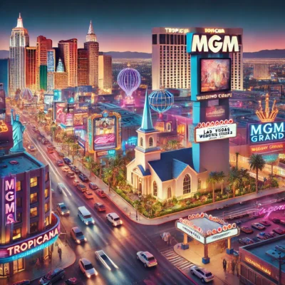 alt= "Las Vegas Strip near Tropicana Wedding Chapel"