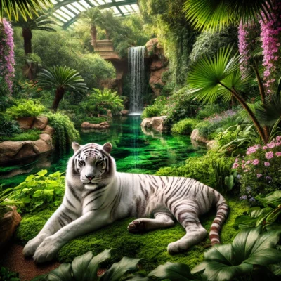 alt= "White tigers at Secret Garden and Dolphin Habitat"