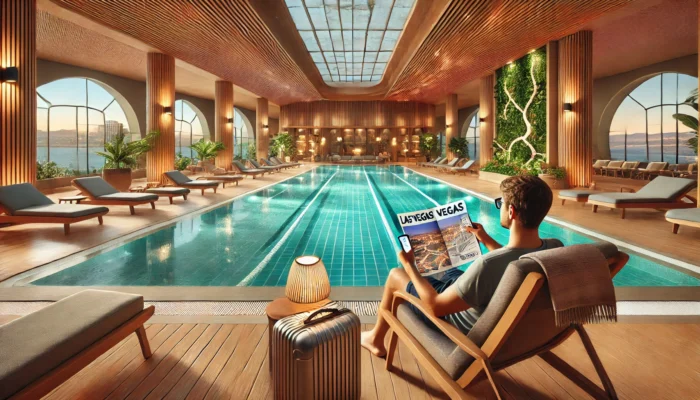alt= "Guest enjoying Las Vegas hotels with indoor pool"