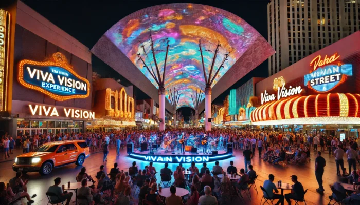 alt= "Fremont Street Experience at night"