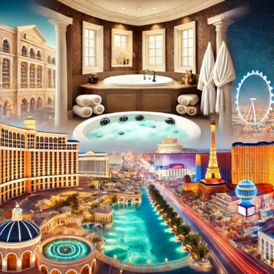 alt= "Iconic Las Vegas hotel suites with jacuzzi"