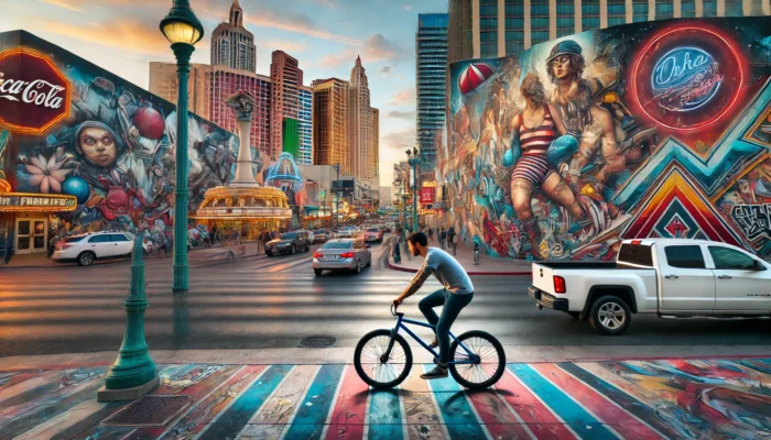 alt= "Cycling Downtown Las Vegas"