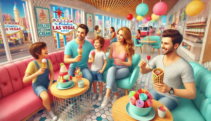 alt= "A family enjoying dessert in Las Vegas"