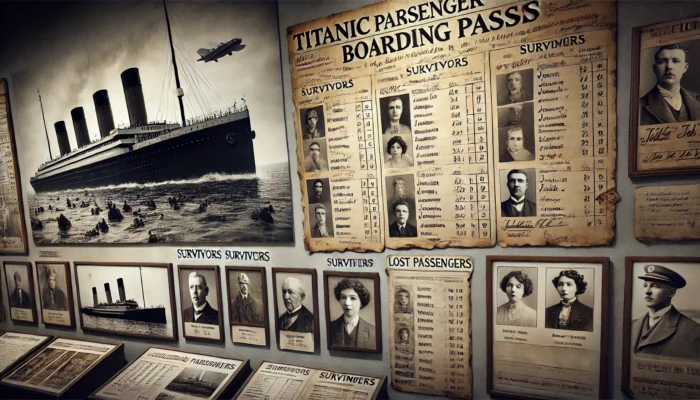 alt= "Boarding passes and photos at Titanic: The Artifacts Exhibition"