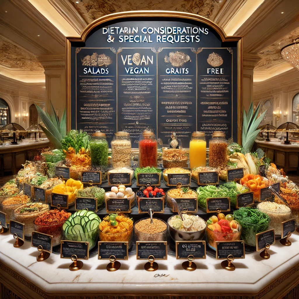 A display at The Buffet at Wynn, highlighting dietary considerations and special requests.