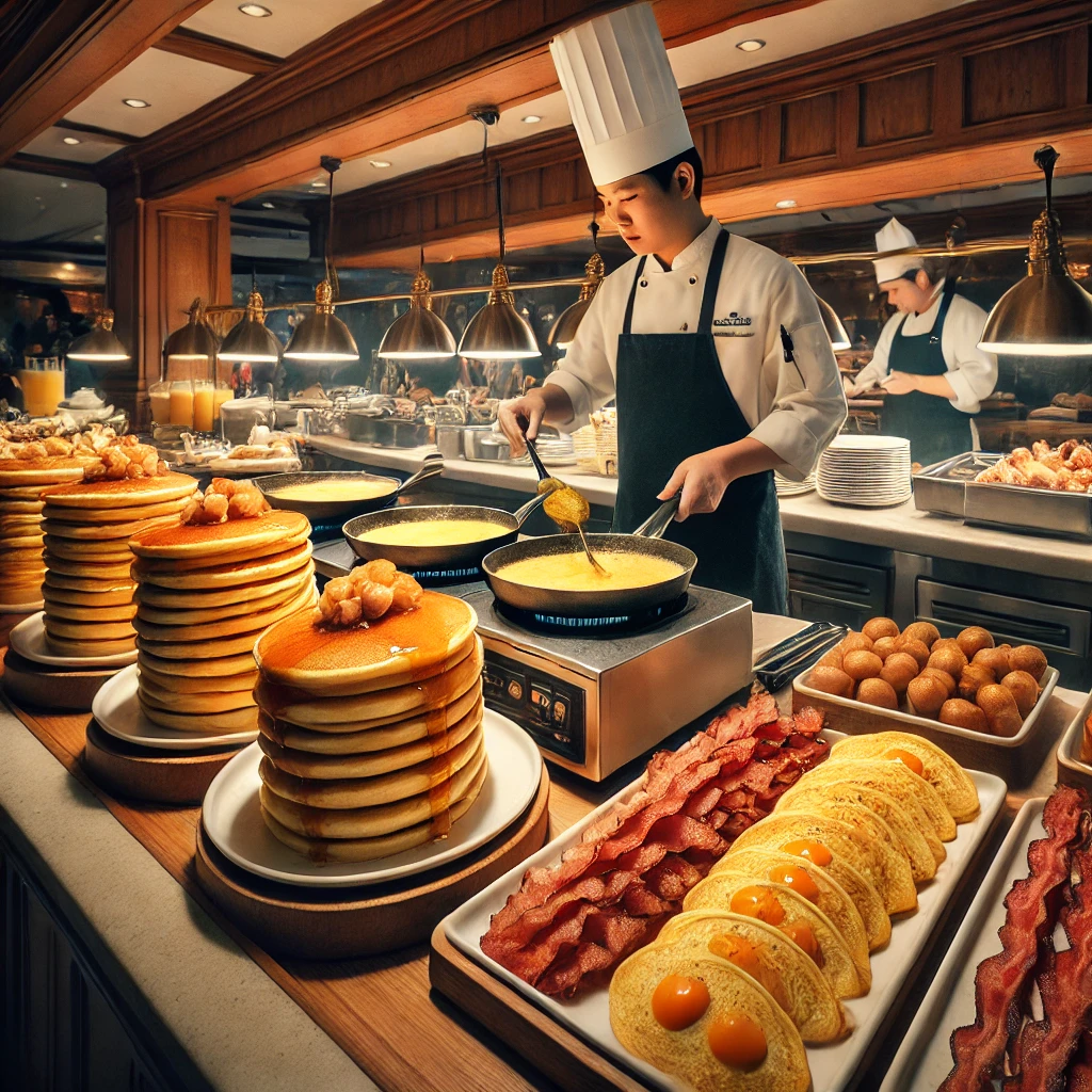 The breakfast station at the Carnival World Buffet
