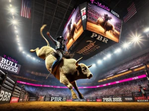 alt= "professional bull rider, T-Mobile Arena"