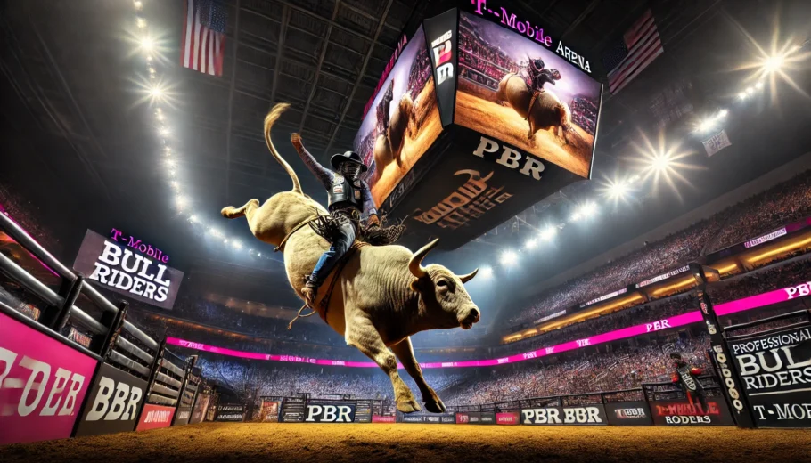 alt= "professional bull rider, T-Mobile Arena"