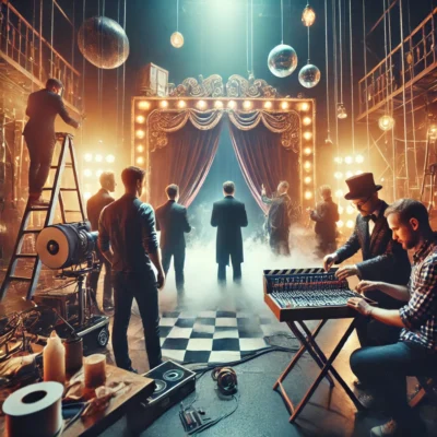 alt= "Behind the scenes at a Planet Hollywood show"