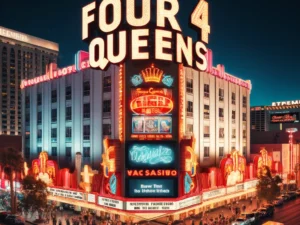 alt= "Four Queen's Hotel Las Vegas a night"