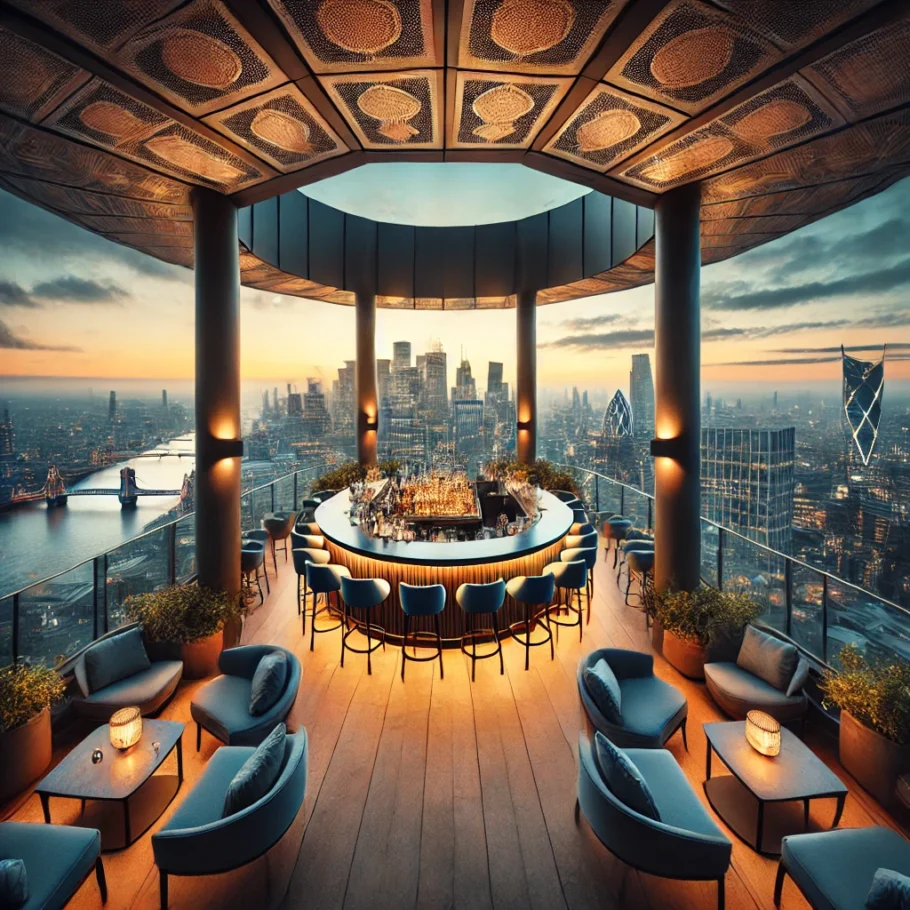 Commonwealth rooftop bar with the city skyline in the background - Commonwealth