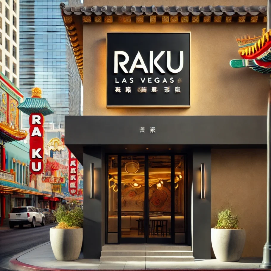 Raku in Las Vegas' Chinatown, highlighting its minimalist signage and entrance.