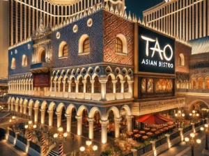 The Venetian Hotel and Casino at night with its iconic architecture and lights - Joe's Seafood