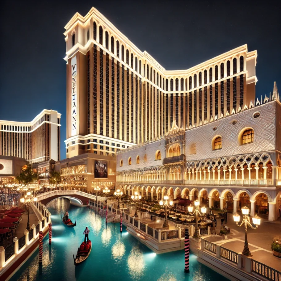 The Venetian Hotels grand exterior at night - AquaKnox
