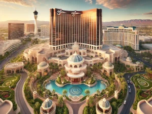 Wynn Las Vegas highlighting the grand entrance with its elegant architecture and the lush greenery - Joe's Seafood