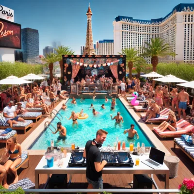 alt= "Summer party at Paris Las Vegas pool"