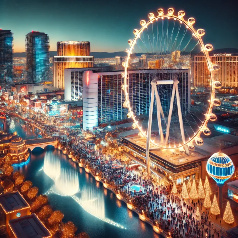 alt= "the Strip decorated for Black Friday in Las Vegas"