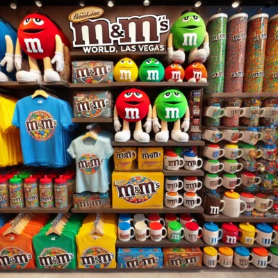 alt= "Themed merchandise at M&M's World Las Vegas"