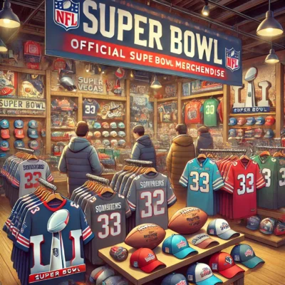 alt= "Official merchandise for Super Bowl Sunday in Las Vegas"