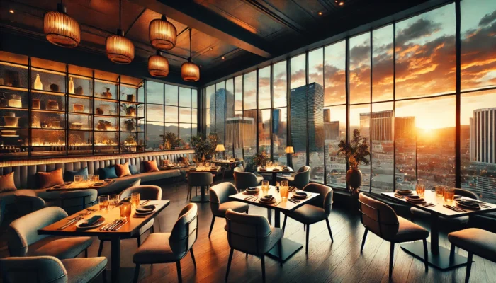 alt= "Dining at sunset in one of the best restaurants with a view in Las Vegas"