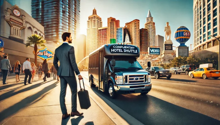 alt= "Guest at Las Vegas hotels with free shuttle to convention center"