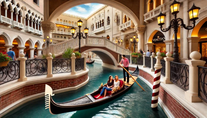 alt= "Romantic gondola ride, Venetian Hotel Las Vegas"