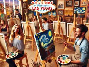 alt= "Inside one of the best paint and sip classes in Las Vegas"