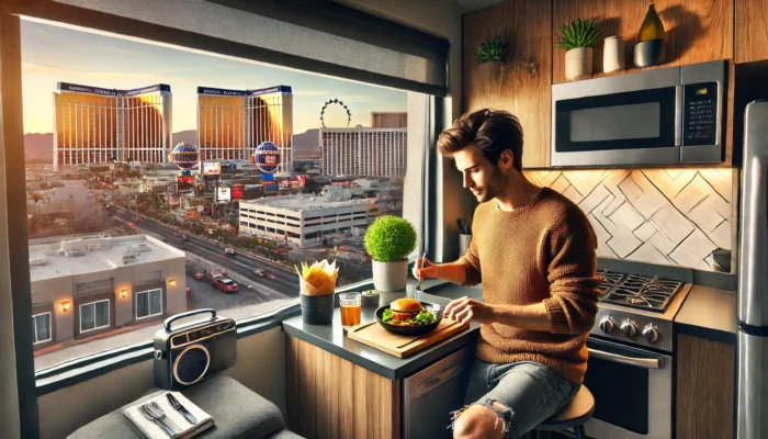 alt= "home dining in Las Vegas hotels with kitchenettes"