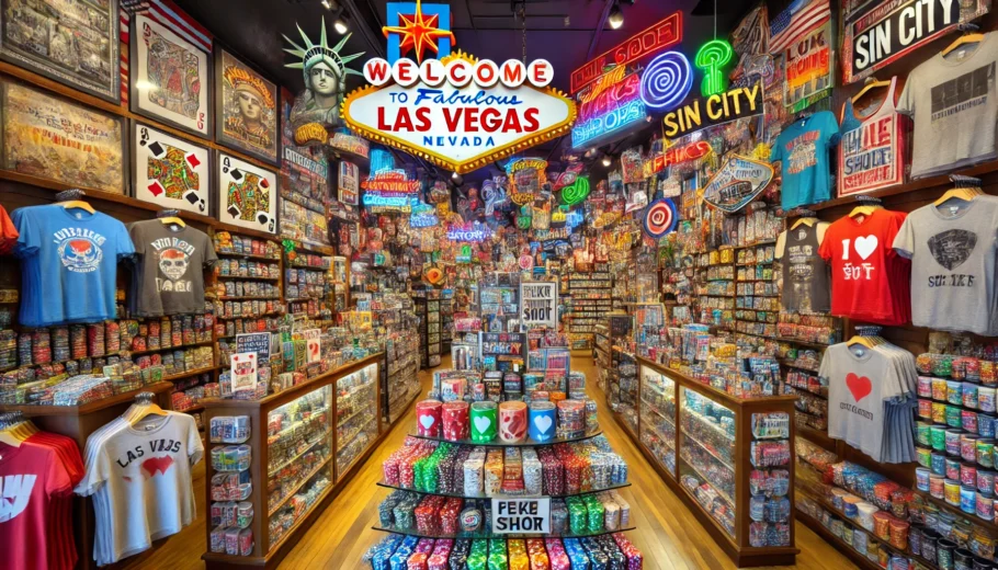 Alt= "Gift shop filled with unique souvenirs to buy in Las Vegas"