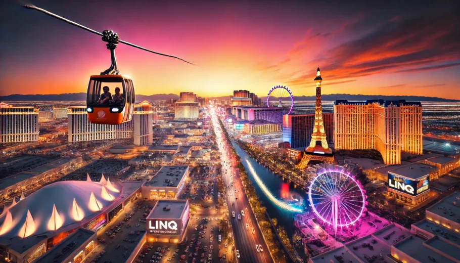 alt= "Las Vegas zip line attractions over the Strip"