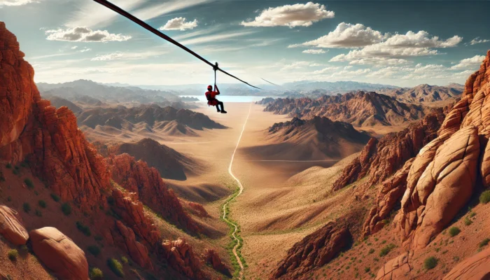 alt= "Zip line over Bootleg Canyon, Las Vegas"