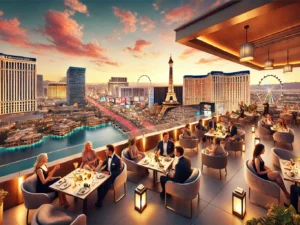 alt= "Las Vegas Strip at Night from the best rooftop dining in Las Vegas"