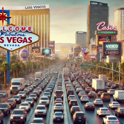 alt= "Heavy traffic on the Las Vegas Strip"