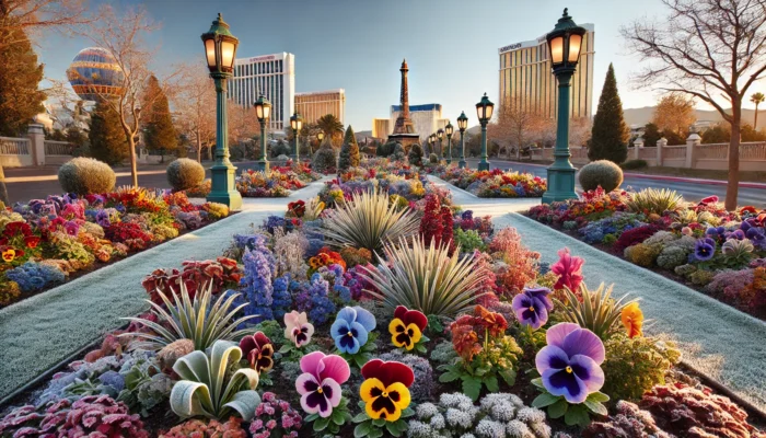 alt= "Winter flowers in a Las Vegas park"
